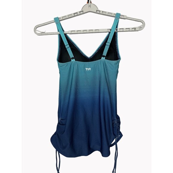 TYR Womens Size 10 Blue V-Neck Sheath Swim Dress With Wireless Padded Top - Picture 4 of 8